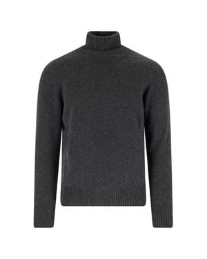 Drumohr Ribbed High-Neck Cashmere Sweater With Minimalist Design - Black