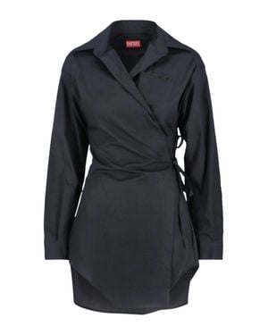 DIESEL Asymmetric Wrap Midi Shirt Dress With Tone-On-Tone Embroidery - Blue