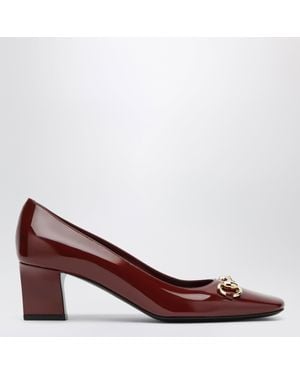 Gucci Signora Patent Leather Pumps With Horsebit Detail - Red