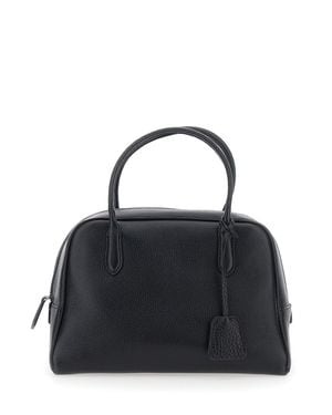 NOTHING WRITTEN Leather Handbag With Leather Handles, Front Pocket & Zip Main Compartment (30 X 20 X 10 Cm) - Black