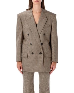 Saint Laurent Virgin Wool Double-Breasted Blazer With Silk Lining, Peak Lapel, Size 36 - Brown
