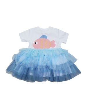 Stella McCartney Mini Dress With Tulle Skirt And Fish Print - Blue