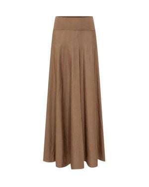Malo Long Wool-Blend Skirt - Brown