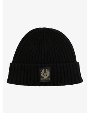 Belstaff Ribbed Wool Hat With Embroidered Phoenix Patch - Black
