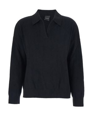 Le Plain Cashmere High-Collar Polo Knit Sweater With Long Sleeves - Blue