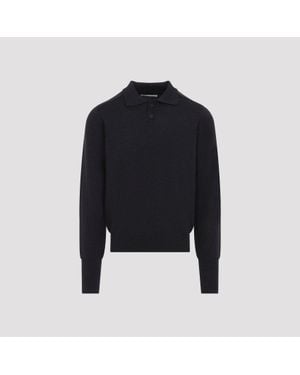 Studio Nicholson Merino Wool Polo Sweater Sweater With Round Neck - Black