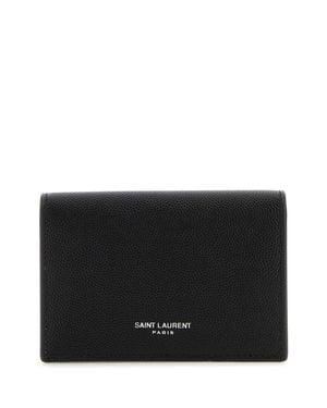 Saint Laurent Leather Wallet 11 Cm X 7 Cm X 1 Cm - Black