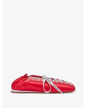 Ganni Lace-Up Flat Shoes With Printed Laces And Pull Tabs - Red