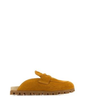 Miu Miu Mustard Suede Slippers - Brown