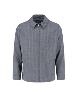 White Sand Pinstripe Virgin Wool Blend Jacket - Blue