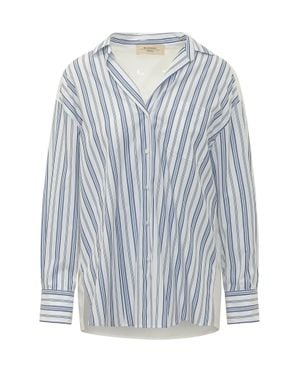 Weekend by Maxmara Weekend Striped Embroidered Shirt With Point Collar - Blue