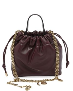 Chloé Mini Leather Drawstring Shoulder Bag With Embellished Chain - Brown