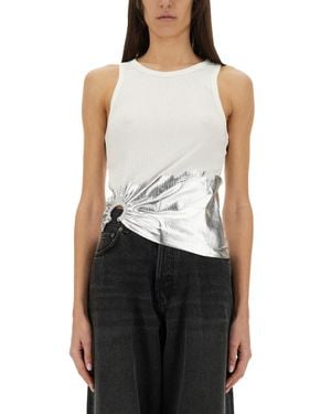 Rabanne Ribbed Top With Piercing Applique - White