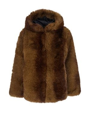 Apparis Eco-Fur Jacket With Fixed Hood And Hidden Closure - Brown