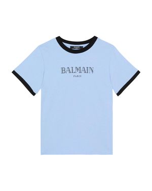 Balmain Round Neck T-Shirt With Ribbed Finish For Boys - Blue