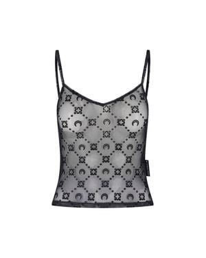 Marine Serre Sleeveless Sheer Crescent Moon Top - Black