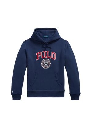 Polo Ralph Lauren Rib-Cuff Drawstring Hood Sweatshirt With Flocked Logo And Embroidered Pony - Blue