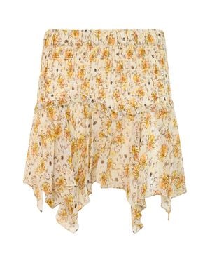 Isabel Marant Floral Lightweight Midi Skirt With Fringed Hem - Natural