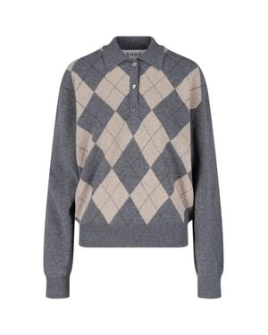 Rohe Argyle Knit Polo Sweater - Blue
