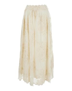 DREAM CATCHER Lace V-Neck High-Waist Flared Dress With Invisible Back Zip - White