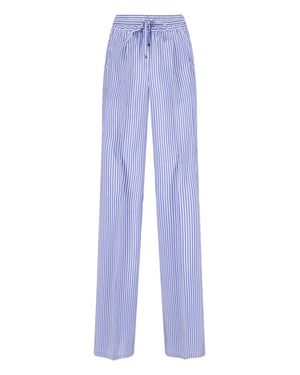 Kiton Light Wide-Leg Striped Silk Pants - Blue