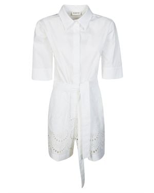 P.A.R.O.S.H. Short Sleeve Mini Jumpsuit With Embroidery - White