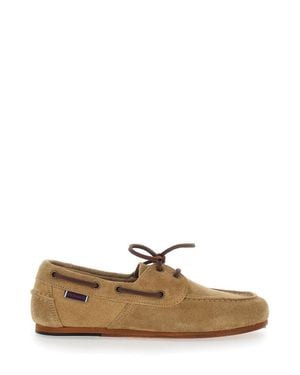 Sebago Suede Boat Loafer With Leather Laces And Classic Sole - Brown