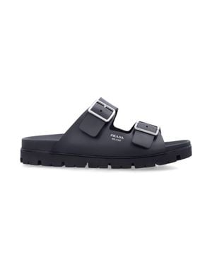Prada Double Buckle Lug Sole Slide Sandals - Blue