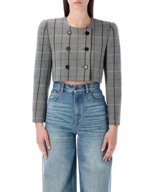 Chloé Cropped Checked Jacket - Blue