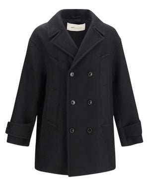 Ami Paris Wool Double-Breasted Coat - Black