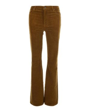 FRAME Corduroy High-Waist Flare Pants With Belt Loops And Five-Pocket Design - Brown