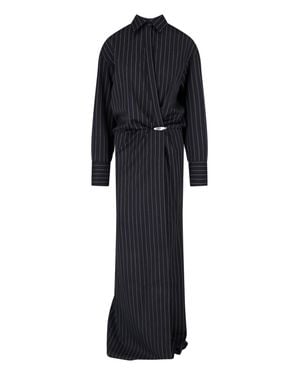 Dondup Pinstripe Wrap Shirt Dress - Black
