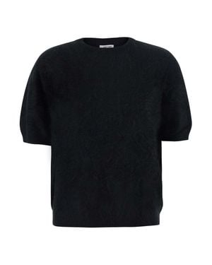 Soft Goat Brushed Cashmere Short-Sleeve Turtleneck - Black