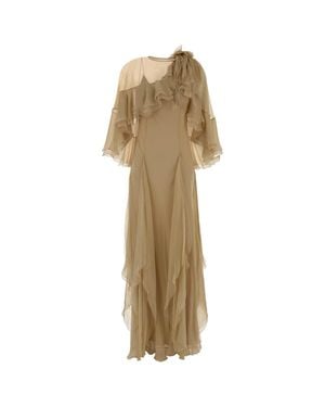Alberta Ferretti Silk Long Dress - Natural