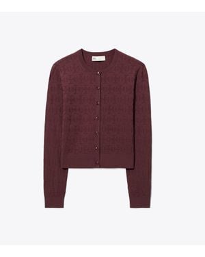Tory Burch T Monogram Jacquard Cardigan - Purple
