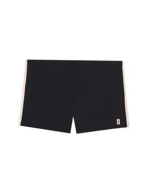 Saint Laurent Contrasting Side-Piped Pants With Embroidered Patch Detail And Elastic Waist - Black