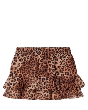 MC2 Saint Barth Silk Voile Leopard Print Ruffle Skirt - Brown