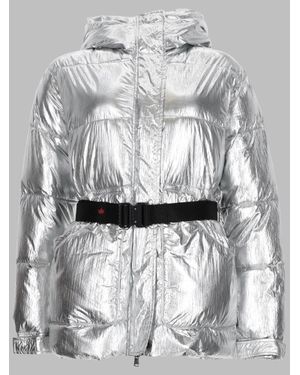 Canadian Metallic Puffer Jacket With Hood And Belt - Gray