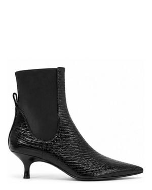Gia Borghini Tara Mini Pointed-Toe Leather Boots With Elastic Side Panels - Black