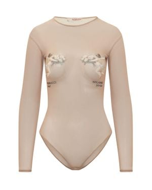 Fiorucci Long Sleeve Bodysuit With Artistic Front Print - White