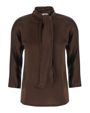 Jucca Silk Bow Neck Long-Sleeve Top For - Brown