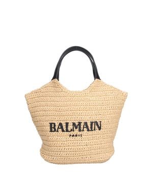 Balmain Logo Straw Tote Bag - Natural