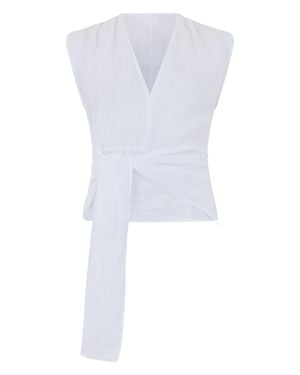 120% Lino Blouse With Knot - White