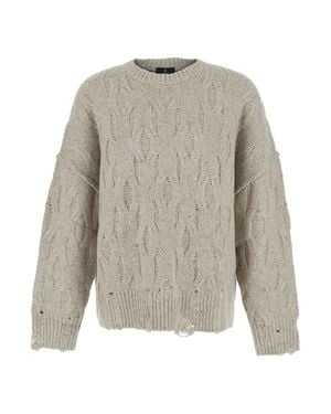 Represent Crewneck Sweater With Distressed Effect And Back Logo Patch - Gray