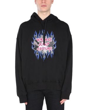 Versace Jeans Couture Cotton Hooded Sweatshirt With Rock Logo - Black