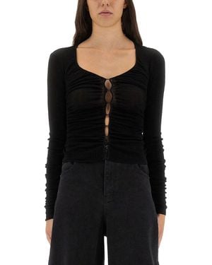 Self-Portrait Viscose Knit Top - Black
