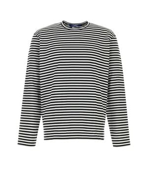 Junya Watanabe Embroidered Cotton T-Shirt With Striped Detail - Black