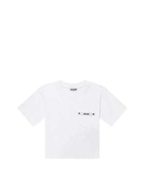 Moschino Mini Crew Neck T-Shirt With Chest Pocket Embellishment For Boys - White
