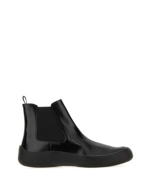 Prada Leather Lace-Up Ankle Boots - Black