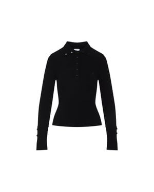 Courreges Classic Ribbed Viscose Polo - Black